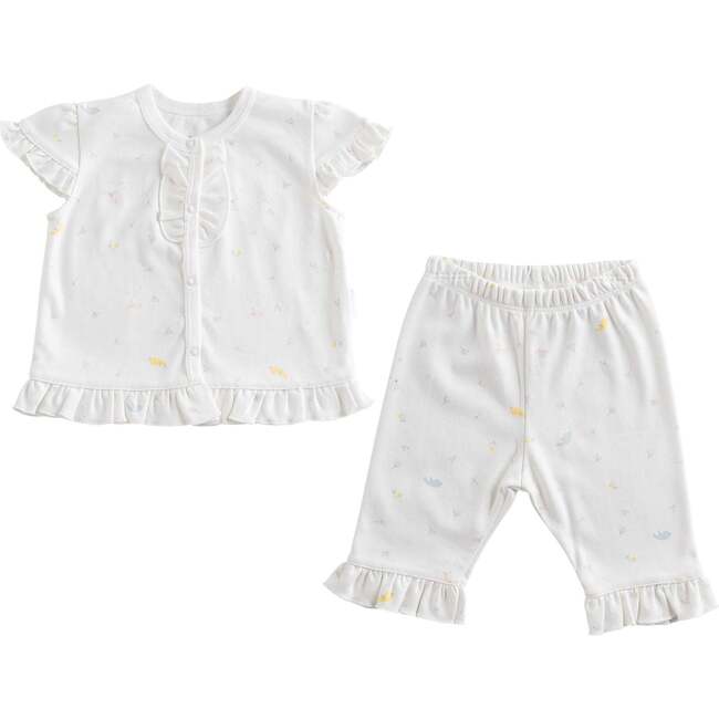 Spring Birds Ruffle Outfit, White