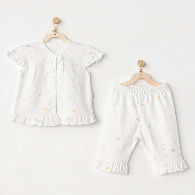 Spring Birds Ruffle Outfit, White - Mixed Apparel Set - 2