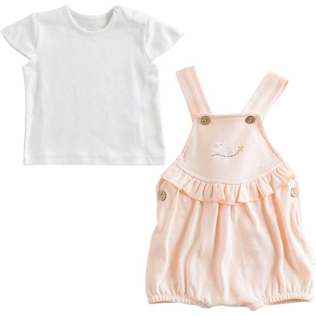 Spring Birds Overalls Outfit, Pink