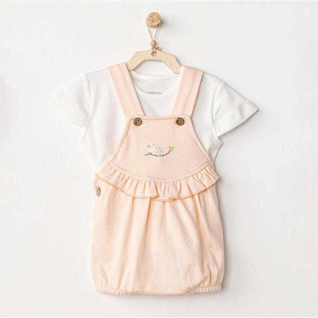 Spring Birds Overalls Outfit, Pink - Mixed Apparel Set - 2