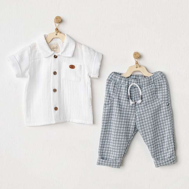 Safari Plaid Formal Outfit, White - Mixed Apparel Set - 2