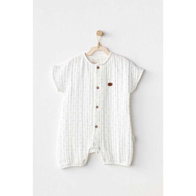 Muslin Cotton Romper, White - Bodysuits - 2