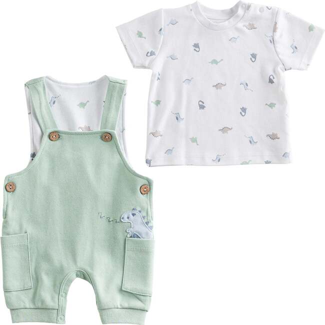 Dinosaur Print Overalls Outfit, Green