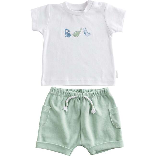 Dinosaur Graphic Summer Outfit, White
