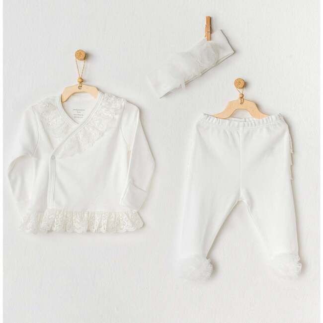 Chic Girl Ruffle Outfit & Headband, White - Mixed Apparel Set - 2