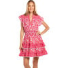 Women's Poppy V-Neck Smocked Waist 2-Tired Ruffle Short Dress, Pink Paisley - Dresses - 1 - thumbnail