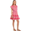 Women's Poppy V-Neck Smocked Waist 2-Tired Ruffle Short Dress, Pink Paisley - Dresses - 2