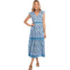 Women's Celine V-Neck Picot Trim Waist Midi Dress, Blue Paisley - Dresses - 2