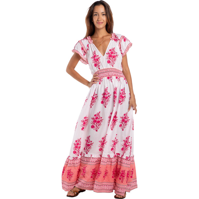 Women's Amelia V-Neck Short Sleeve Maxi Dress, Pink & Peach - Dresses - 2