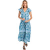 Women's Anabella V-Neck Short Sleeve Maxi Dress, Blue Garden - Dresses - 2