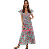 Women's Thea V-Neck Short Sleeve Smocked Waist Dress, Aqua & Pink - Dresses - 1 - thumbnail