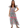 Women's Thea V-Neck Short Sleeve Smocked Waist Dress, Aqua & Pink - Dresses - 2