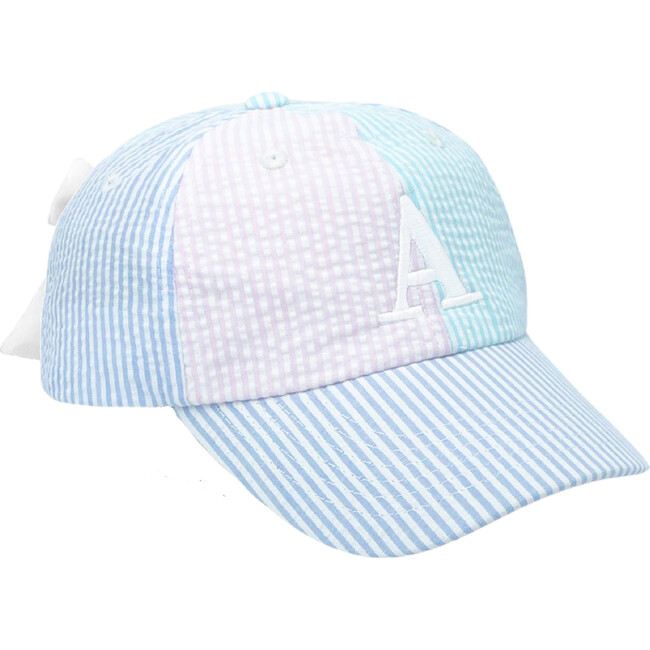 Customizable Seersucker Bow Baseball Hat, Blue/Pink/Aqua