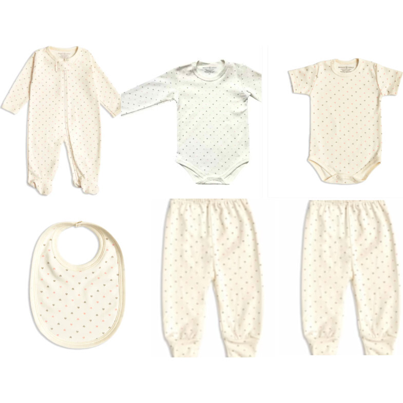 Hearts Print Baby Essentials Gift Box, Set of 6 - Mixed Apparel Set - 1