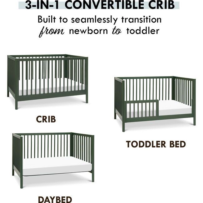 Birdie 3-In-1 Convertible Crib, Forest Green - Cribs - 7
