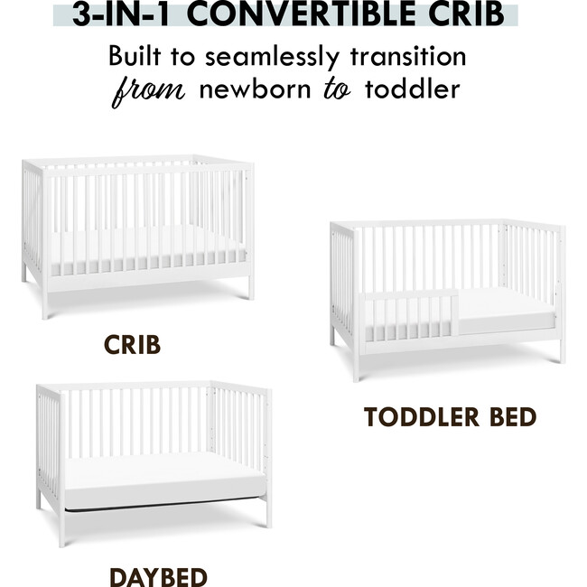 Birdie 3-In-1 Convertible Crib, White - Cribs - 7