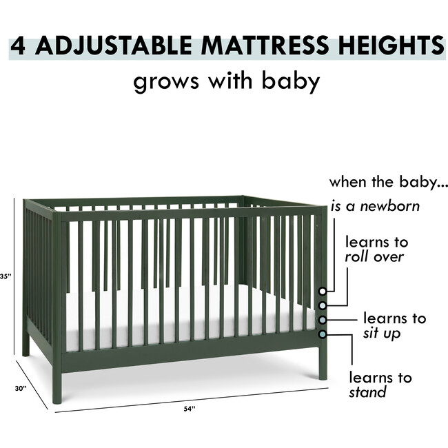 Birdie 3-In-1 Convertible Crib, Forest Green - Cribs - 8