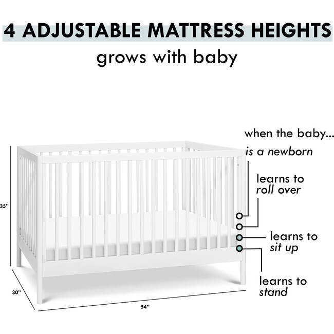 Birdie 3-In-1 Convertible Crib, White - Cribs - 8
