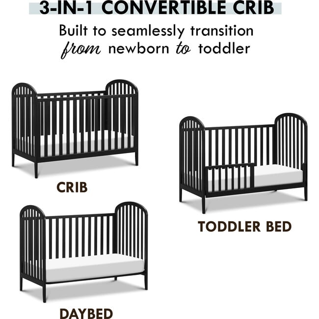 Beau 3-In-1 Convertible Crib, Ebony - Cribs - 7