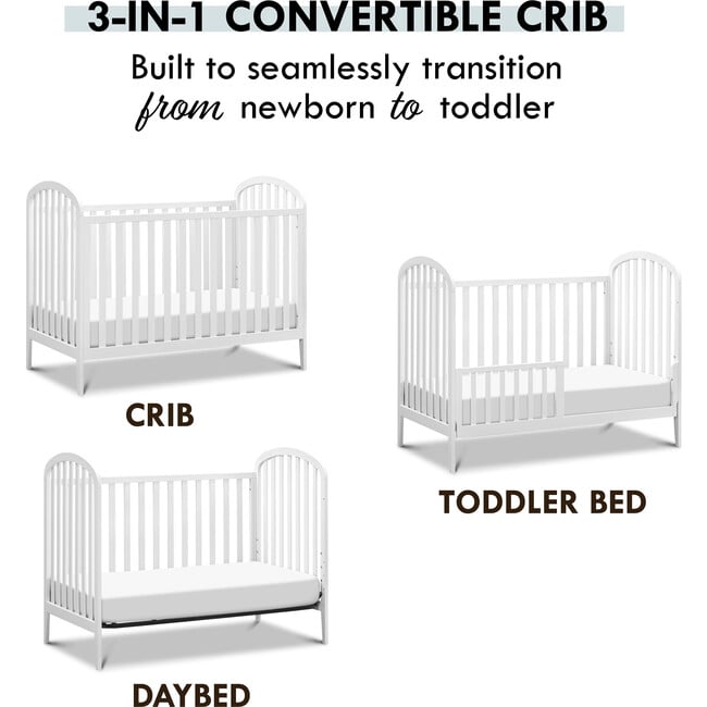 Beau 3-In-1 Convertible Crib, White - Cribs - 7