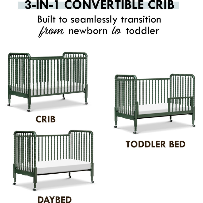 Jenny Lind 3-in-1 Convertible Crib, Forest Green - Cribs - 7