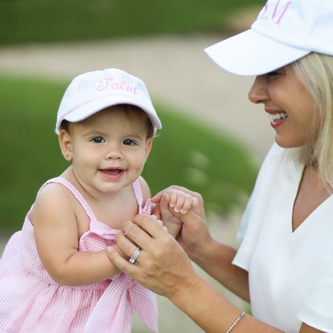 Customizable Seersucker Baseball Hat, Pink - Hats - 2