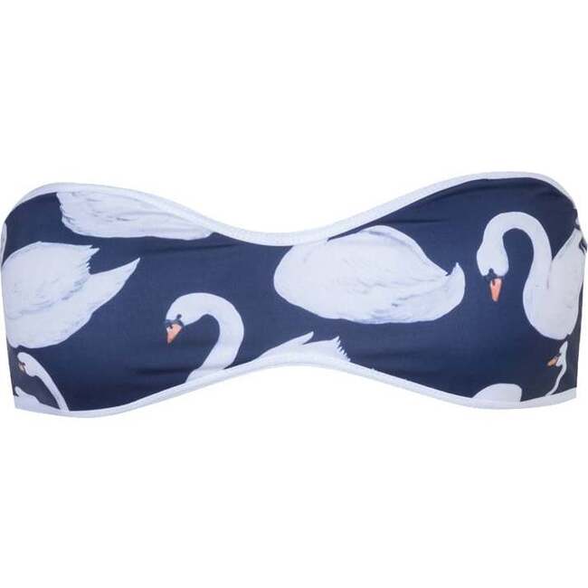 Posh Swans Print Heart Neck Strapless Bikini Top, Navy - Two Pieces - 1
