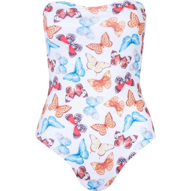 Texas Butterflies Print Strapless One-Piece Swimsuit, White - One Pieces - 1