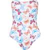 Texas Butterflies Print Strapless One-Piece Swimsuit, White - One Pieces - 1 - thumbnail