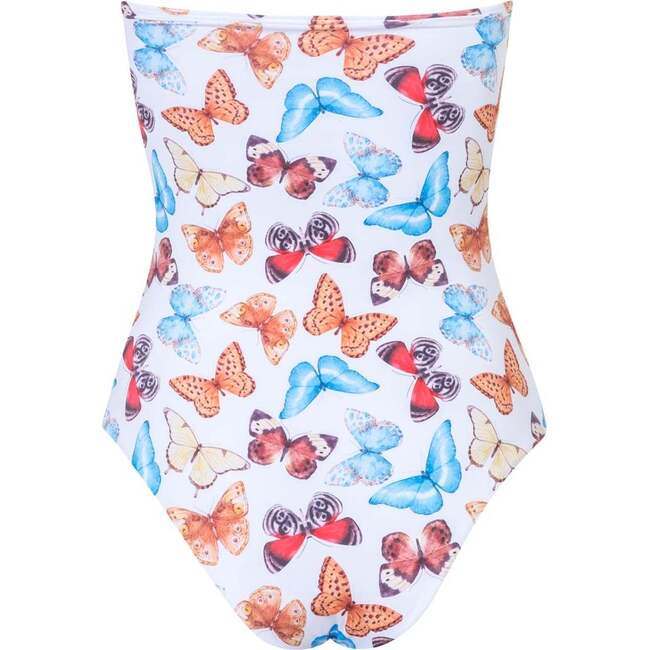 Texas Butterflies Print Strapless One-Piece Swimsuit, White - One Pieces - 3