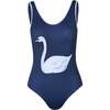 Acacia Swan Print Mid-Front Neck One-Piece Swimsuit, Navy - One Pieces - 1 - thumbnail