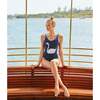 Acacia Swan Print Mid-Front Neck One-Piece Swimsuit, Navy - One Pieces - 2
