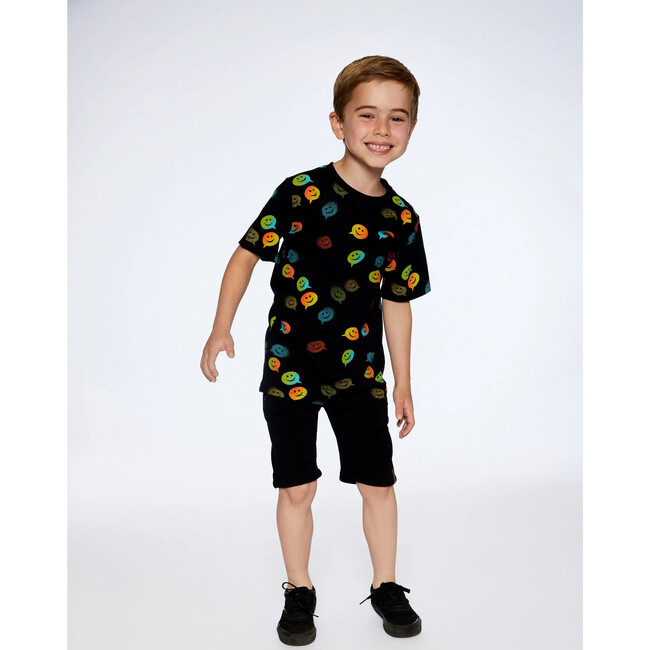 Organic Cotton T-Shirt With Allover Smiley Print Black - T-Shirts - 3