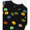 Organic Cotton T-Shirt With Allover Smiley Print Black - T-Shirts - 4