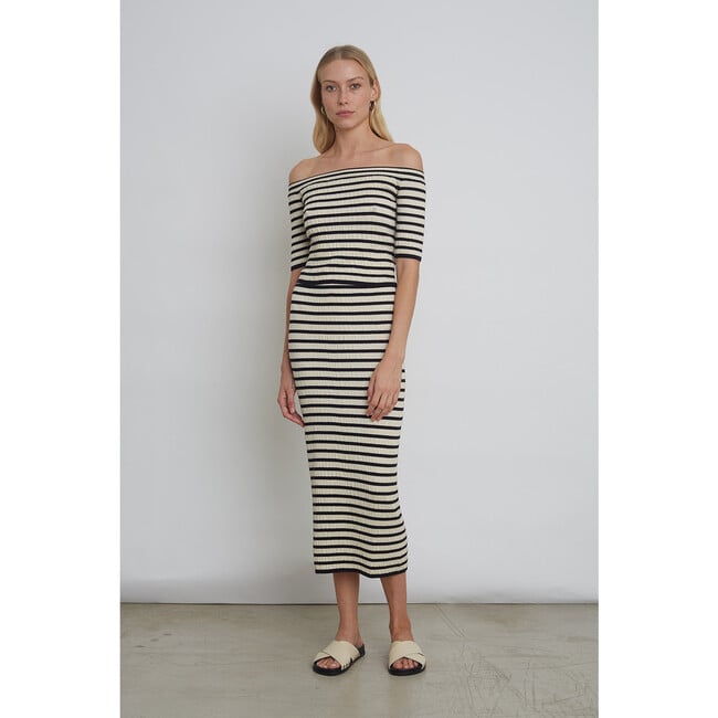 Women's Carrie Stripe Tube Skirt, Ivory and Black Stripe - Skirts - 3