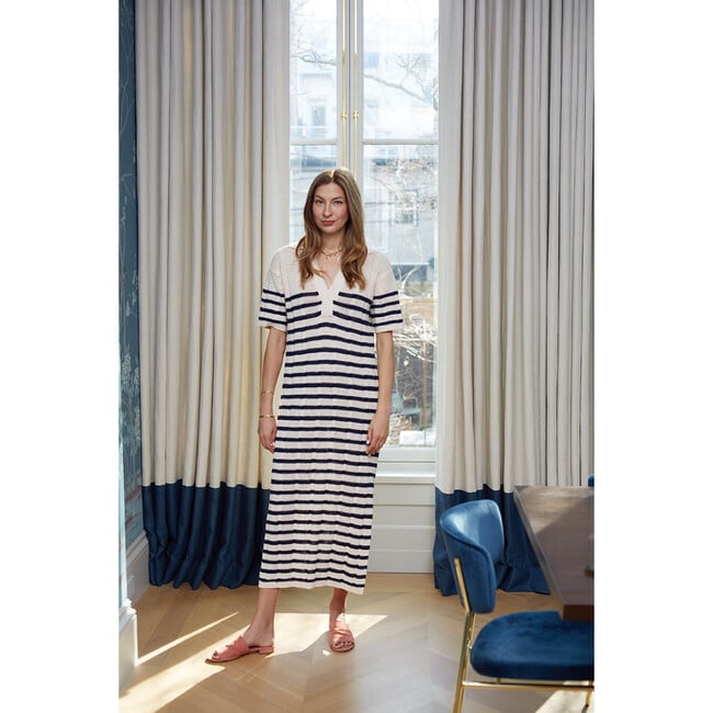 Women's Emmie Stripe Dress, Ivory and Navy Stripe - Dresses - 2