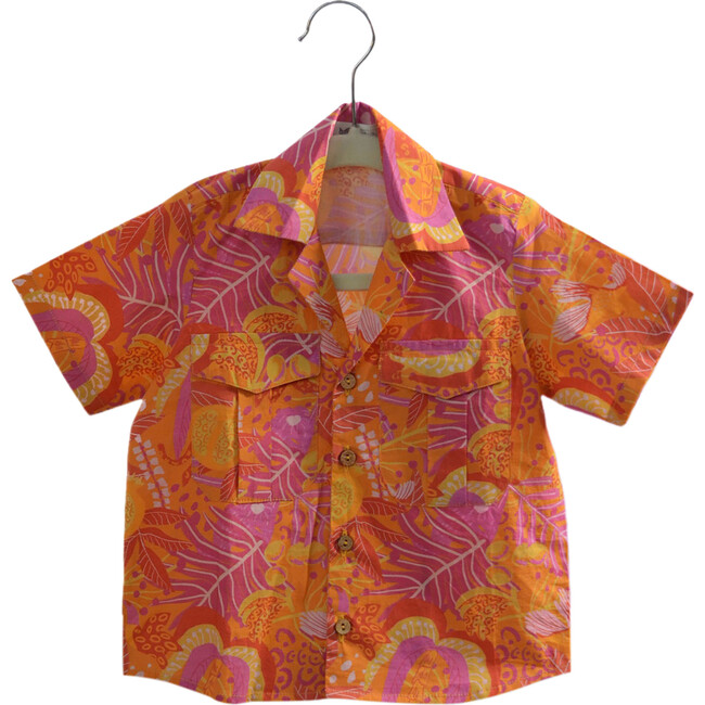 Tango Tropics Print Cotton Hawaiian Shirt, Orange