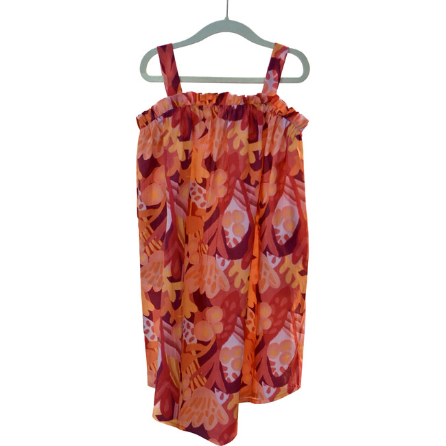 Papaya Print Cotton Tie-Up Maxi Dress, Red