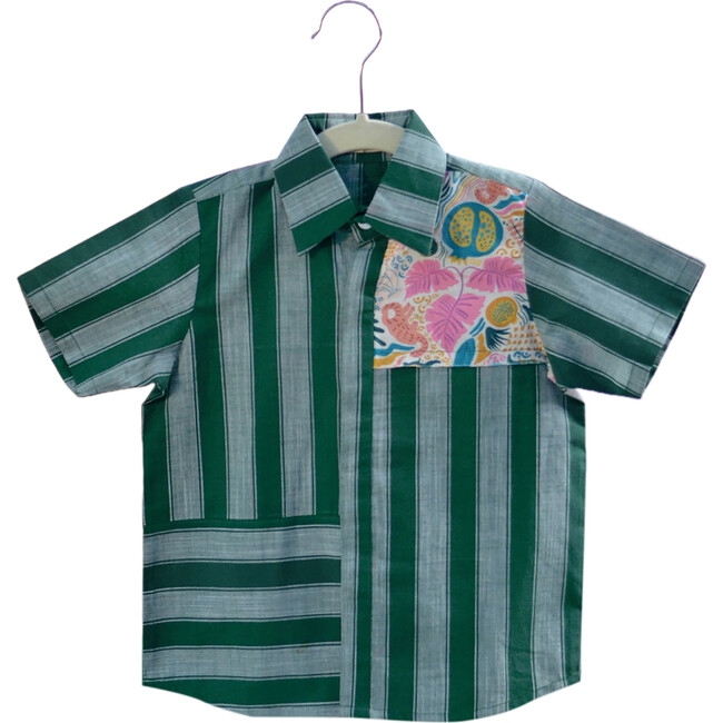 Lush Striped Cotton Casual Shirt, Green