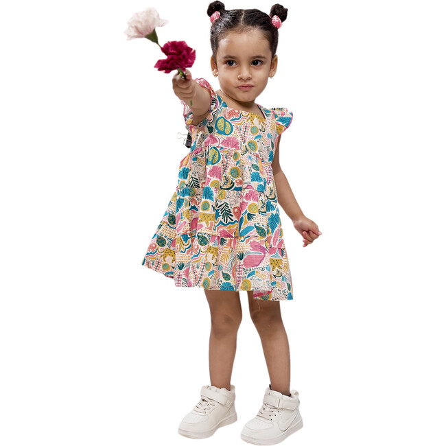 Jungle Bungle Print Cotton Tiered Dress, Multicolors - Dresses - 5
