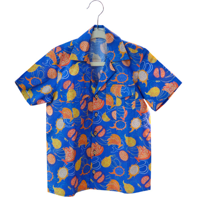 I-Peel-Good Print Cotton Hawaiian Shirt, Blue