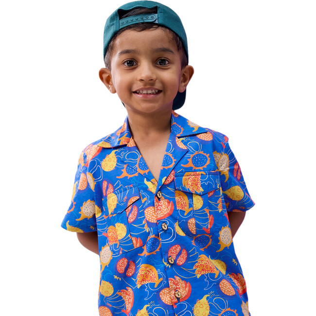 I-Peel-Good Print Cotton Hawaiian Shirt, Blue - Button Downs - 5