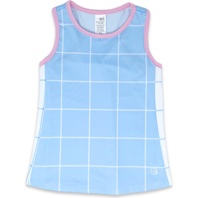 Riley Ribbed Windowpane Tank, Blue & Cotton Candy Pink