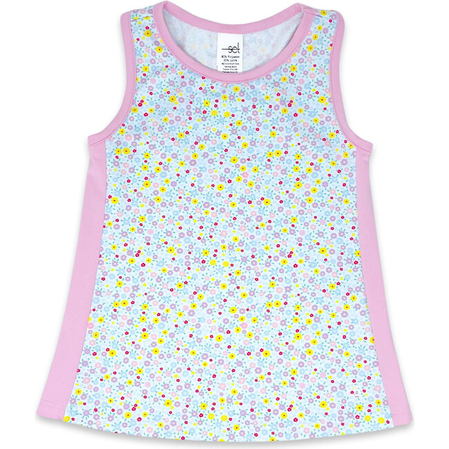 Riley Ribbed Itsy Bitsy Floral Print Tank, Cotton Candy Pink & Multicolors