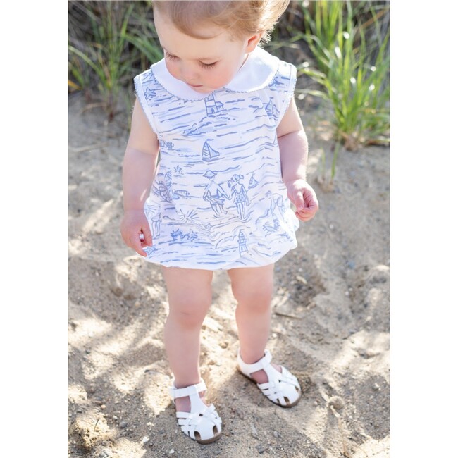 Beach Days Toile Girls Romper, blue and white print - Rompers - 2