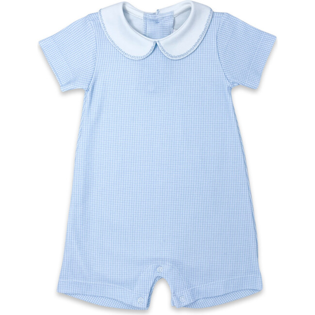 Precious Mini Gingham Short Sleeve Play Bubble, Baby Blue