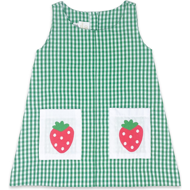 Stephanie Check Strawberry Applique Dress, Augusta Green