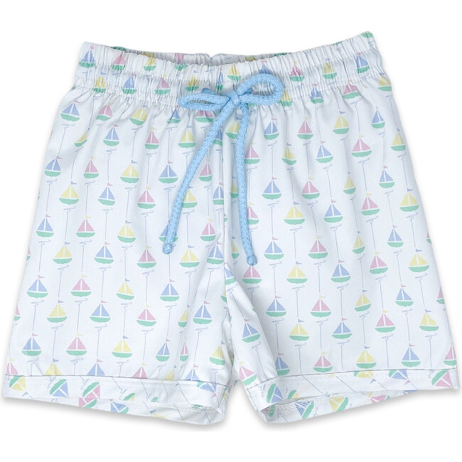 Barnes Print Drawstring Bathing Suit Shorts, Seaside Sailboat