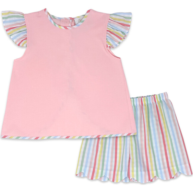 Angel Ruffle Sleeve Top & Short Set, Playful Pink & Rainbow