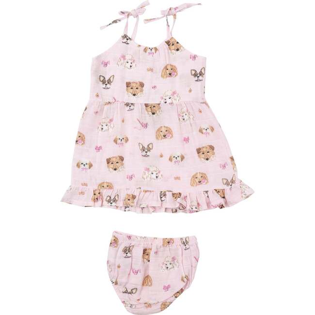 Pretty Puppy Faces Twirly Tank Dress + Diaper Cover, Pink - Dresses - 2
